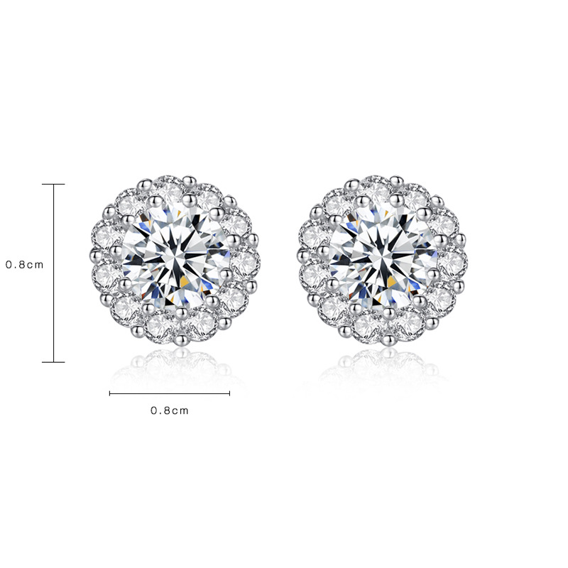 Simple Round CZ Flower 925 Sterling Silver Studs Earrings