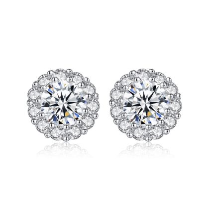 Simple Round CZ Flower 925 Sterling Silver Studs Earrings