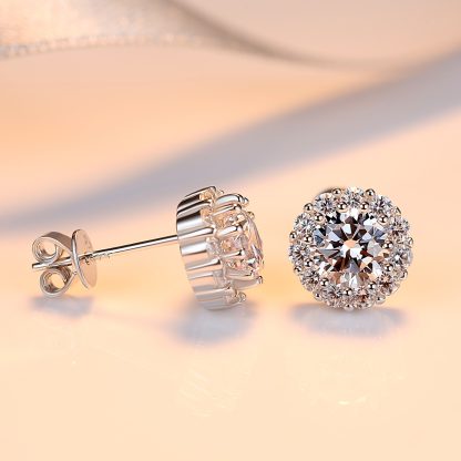 Simple Round CZ Flower 925 Sterling Silver Studs Earrings