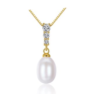 CZ Waterdrop Natural Pearl 925 Silver Necklace