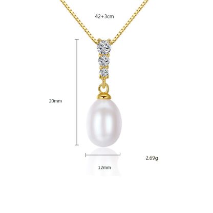 CZ Waterdrop Natural Pearl 925 Silver Necklace