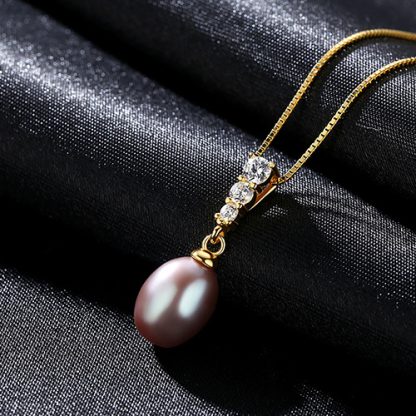 CZ Waterdrop Natural Pearl 925 Silver Necklace