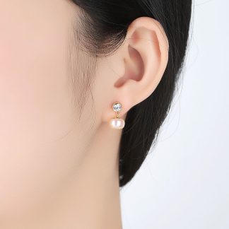 Half-Round Natural Pearl CZ 925 Silver Dangling Earrings