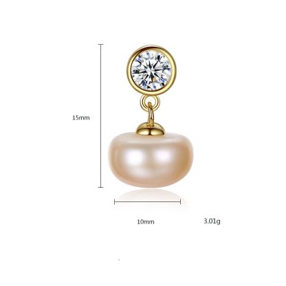 Half-Round Natural Pearl CZ 925 Silver Dangling Earrings