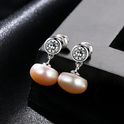 Half-Round Natural Pearl CZ 925 Silver Dangling Earrings