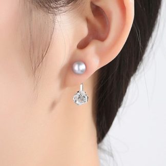 Rose Flower Natural Pearl 925 Silver Dangling Earrings