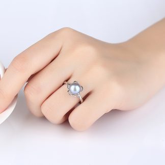Flower Half-Round Natural Pearl 925 Silver Adjustable Ring