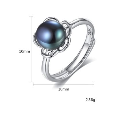 Flower Half-Round Natural Pearl 925 Silver Adjustable Ring