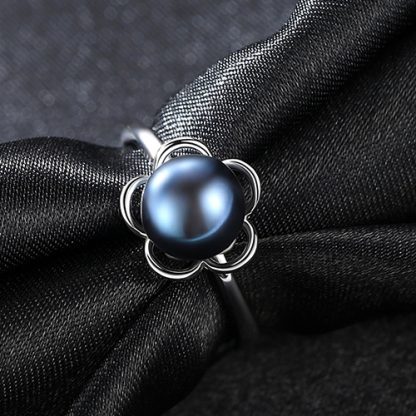 Flower Half-Round Natural Pearl 925 Silver Adjustable Ring