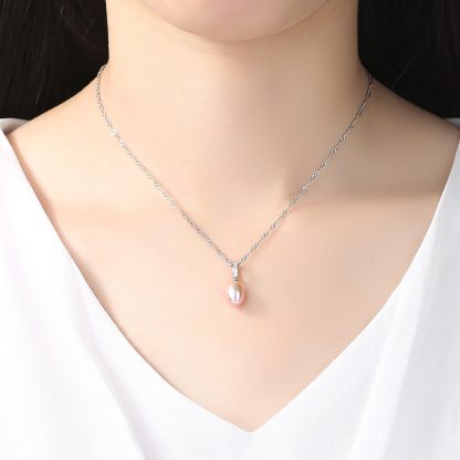 Waterdrop Natural Pearl CZ 925 Silver Twisted Hollow Necklace