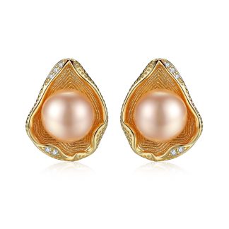 Round Natural Pearl 925 Silver Studs Shell Earrings
