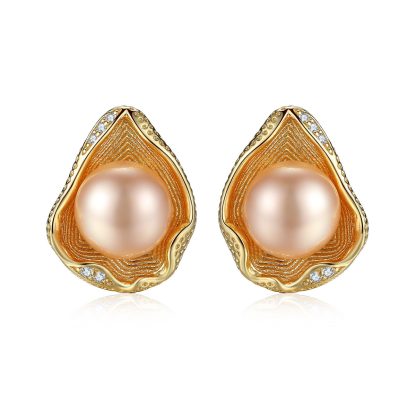 Round Natural Pearl 925 Silver Studs Shell Earrings
