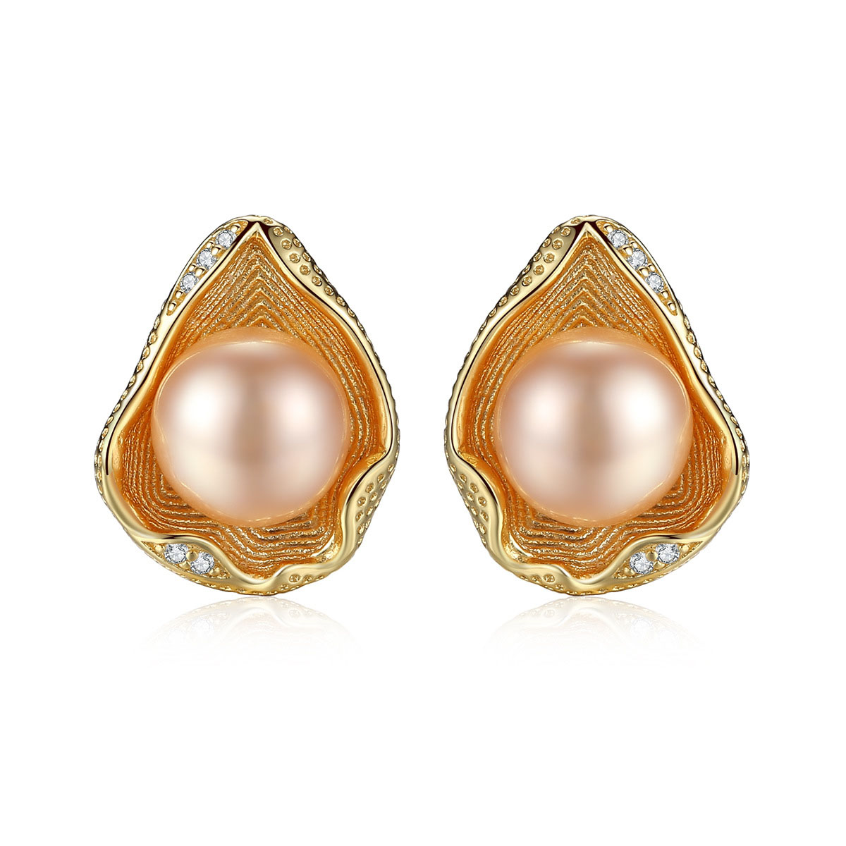 Round Natural Pearl 925 Silver Studs Shell Earrings
