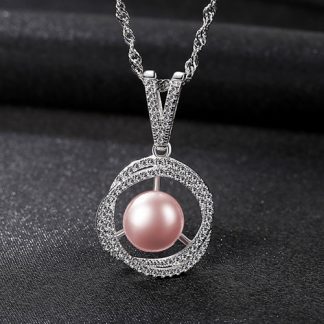 Natural Pearl In Twisted CZ Circle 925 Silver Necklace