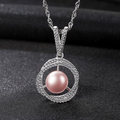 Natural Pearl In Twisted CZ Circle 925 Silver Necklace