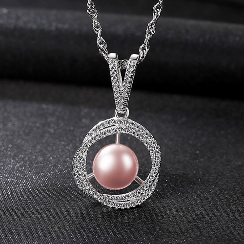 Natural Pearl In Twisted CZ Circle 925 Silver Necklace