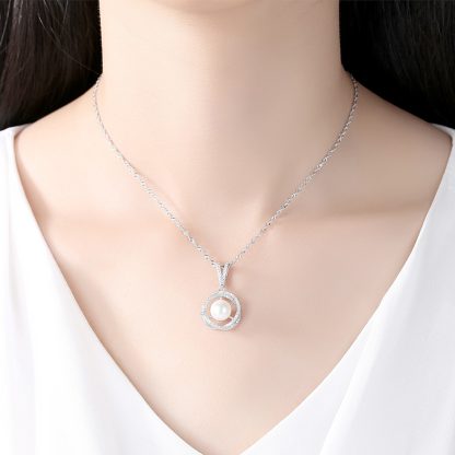 Natural Pearl In Twisted CZ Circle 925 Silver Necklace