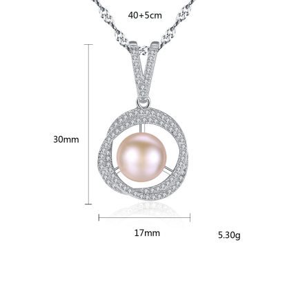Natural Pearl In Twisted CZ Circle 925 Silver Necklace