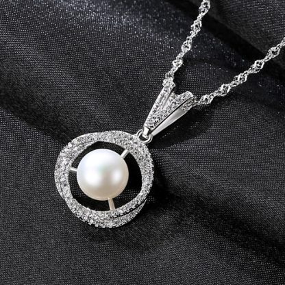 Natural Pearl In Twisted CZ Circle 925 Silver Necklace