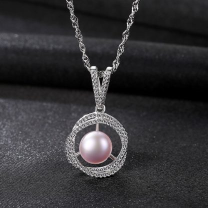 Natural Pearl In Twisted CZ Circle 925 Silver Necklace
