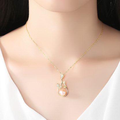 Natural Pearl On CZ Flower Branch 925 Silver Necklace