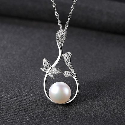 Natural Pearl On CZ Flower Branch 925 Silver Necklace