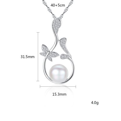 Natural Pearl On CZ Flower Branch 925 Silver Necklace