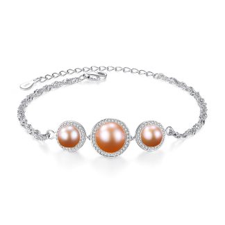 Fashion CZ Three Natural Pearls 925 Sterling Silver bracelet