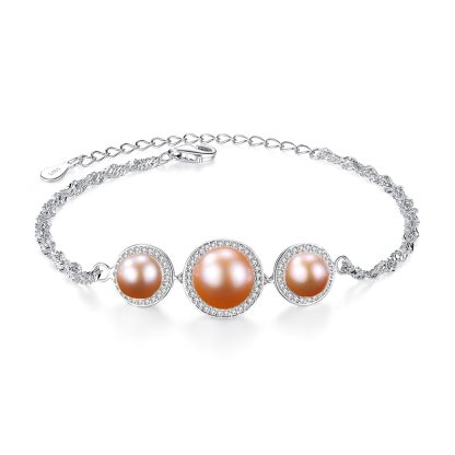 Fashion CZ Three Natural Pearls 925 Sterling Silver bracelet