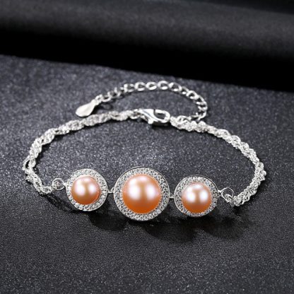 Fashion CZ Three Natural Pearls 925 Sterling Silver bracelet