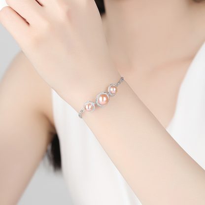 Fashion CZ Three Natural Pearls 925 Sterling Silver bracelet