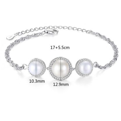 Fashion CZ Three Natural Pearls 925 Sterling Silver bracelet