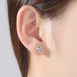 Simple Round CZ 925 Sterling Silver Studs Earrings
