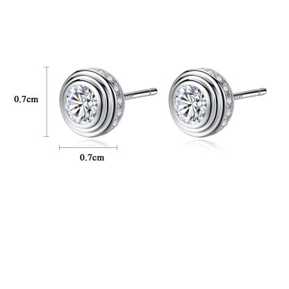 Simple Round CZ 925 Sterling Silver Studs Earrings