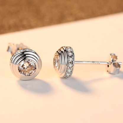 Simple Round CZ 925 Sterling Silver Studs Earrings
