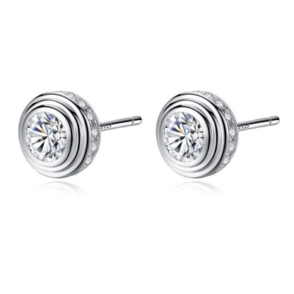 Simple Round CZ 925 Sterling Silver Studs Earrings