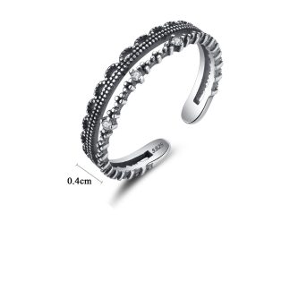 Vintage CZ Hollow Double 925 Sterling Silver Adjustable Ring