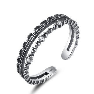 Vintage CZ Hollow Double 925 Sterling Silver Adjustable Ring