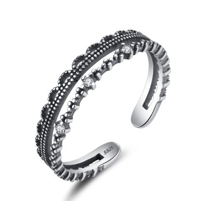 Vintage CZ Hollow Double 925 Sterling Silver Adjustable Ring