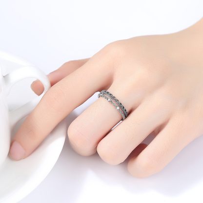 Vintage CZ Hollow Double 925 Sterling Silver Adjustable Ring