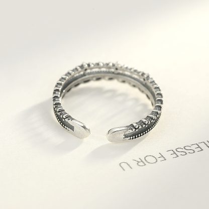 Vintage CZ Hollow Double 925 Sterling Silver Adjustable Ring