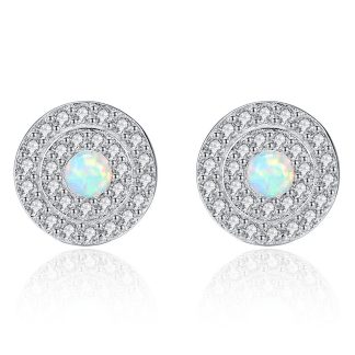 Office Created Opal CZ Round Disc 925 Sterling Silver Stud Earrings