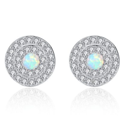Office Created Opal CZ Round Disc 925 Sterling Silver Stud Earrings