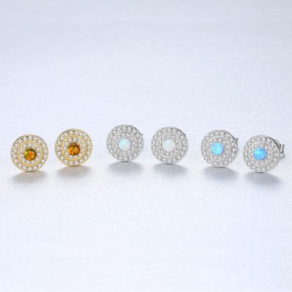 Office Created Opal CZ Round Disc 925 Sterling Silver Stud Earrings