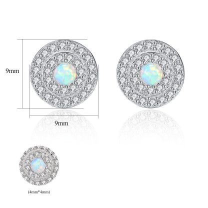 Office Created Opal CZ Round Disc 925 Sterling Silver Stud Earrings