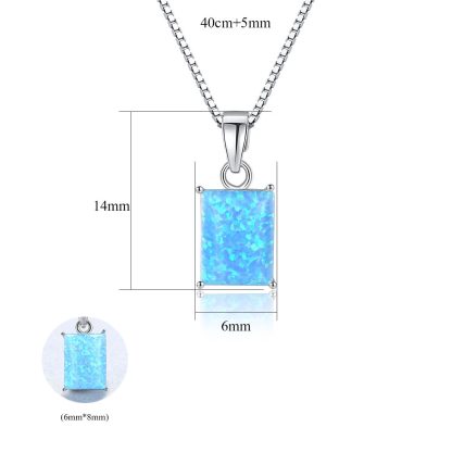 Elegant Rectangle Created Opal Geometry 925 Sterling Silver Necklace