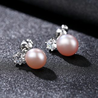 Simple Round CZ Shell Pearl 925 Sterling Studs Earrings