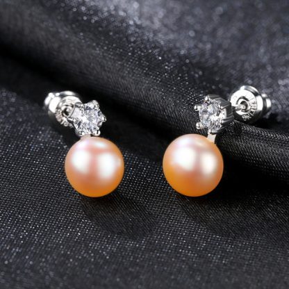 Simple Round CZ Shell Pearl 925 Sterling Studs Earrings