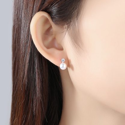 Simple Round CZ Shell Pearl 925 Sterling Studs Earrings