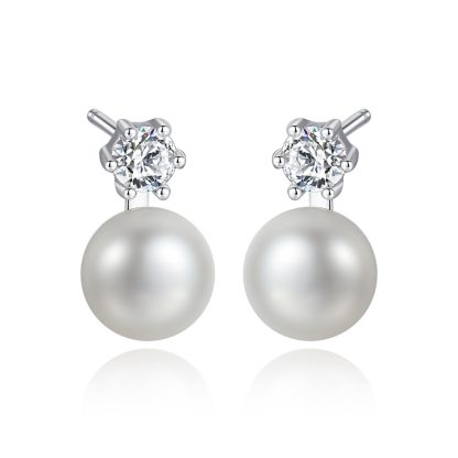 Simple Round CZ Shell Pearl 925 Sterling Studs Earrings